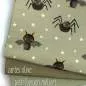 Preview: Jersey Stoff mit Spinne und Fledermaus in Aquarelloptik – elastischer Baumwollstoff für Kinderkleidung und DIY Projekte