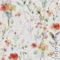 Preview: Baumwolljersey Stoff mit Wildblumen und Mohnblüten in zarten Farben auf weißem Hintergrund