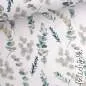 Preview: Baumwolljersey Stoff mit Eukalyptus und Mohnblüten in zarten Farben auf weißem Hintergrund