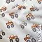 Preview: Rippenjersey mit Motiv auf hellem Hintergrund – weicher Ribjersey Kinderstoff mit Polizeiautos als Detailaufnahme