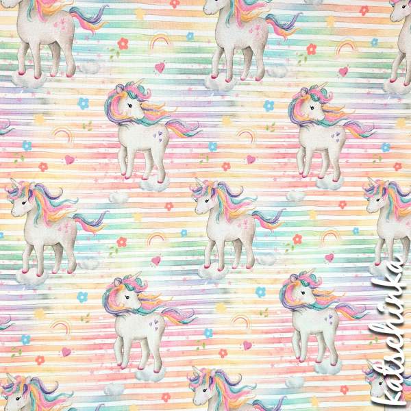 Bio Baumwolljersey Pastell Regenbogen Einhorn 7001 Kinderstoff – Jersey Meterware