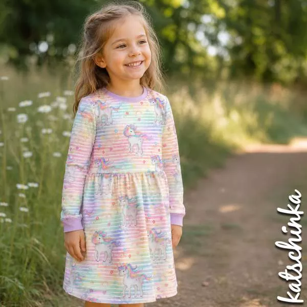Bio Baumwolljersey Pastell Regenbogen Einhorn 7001 Kinderstoff – Jersey Meterware