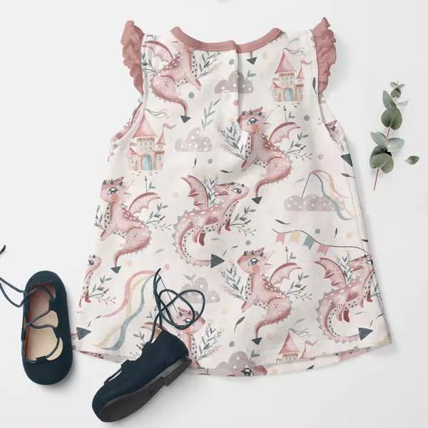 Jersey Stoff mit niedlichen Drachen in Aquarelloptik – elastischer Bio Baumwollstoff für Kinderkleidung und DIY Projekte