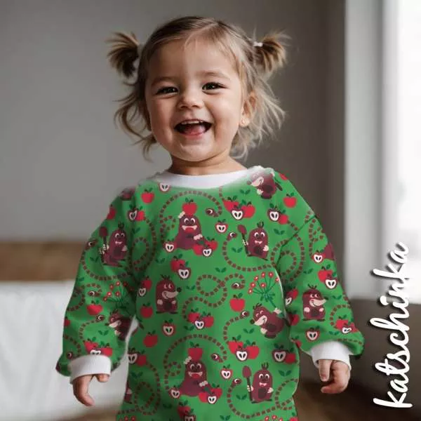 Bio Jersey Stoff „Oskars Apfelernte“ – Maulwurfspass | Kinderjersey Meterware von Lillestoff - Kopie