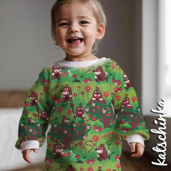 Bio Jersey Stoff „Oskars Apfelgarten“ – Maulwurfspass | Kinderjersey Meterware von Lillestoff
