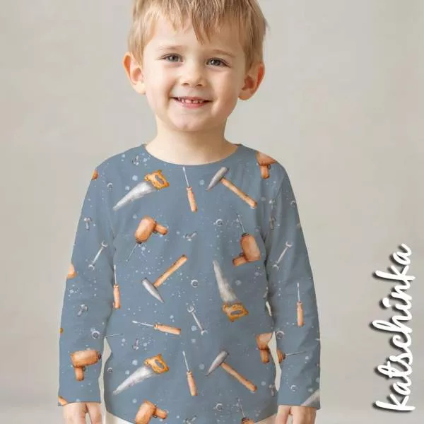 Kinderstoff Jersey mit Werkzeugen – Handwerker Design als Meterware