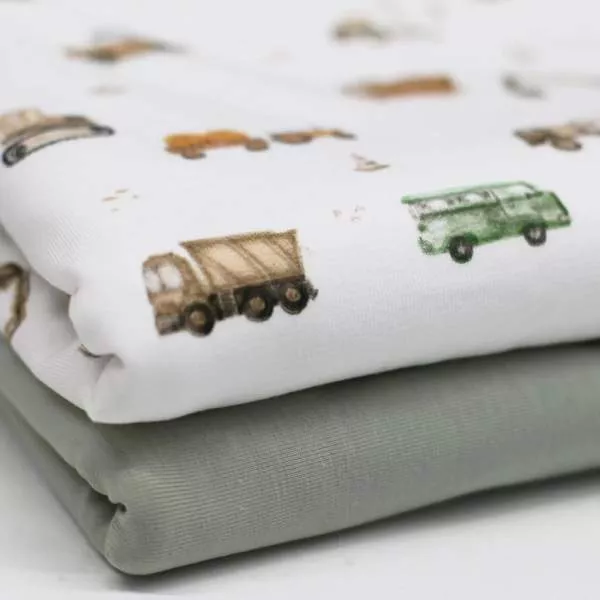 Kinder Jersey Stoff mit Automuster– elastischer Baumwollstoff für Baby- und Kinderbekleidung