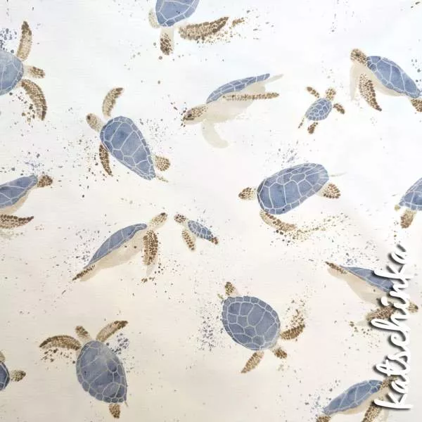 Baumwolljersey Stoff Schildkröten mit handgemaltem Schildkröten-Motiv für Baby- und Kinderbekleidung