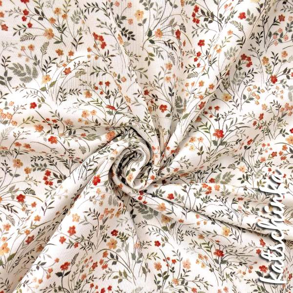 Jersey Baumwollstoff Blümchen mit Zweigen 6301 – Blumenstoff als Meterware