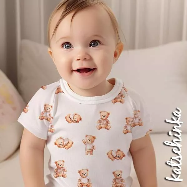 Bären Jersey Stoff in Aquarelloptik – weicher Baumwolljersey Meterware für DIY Nähprojekte