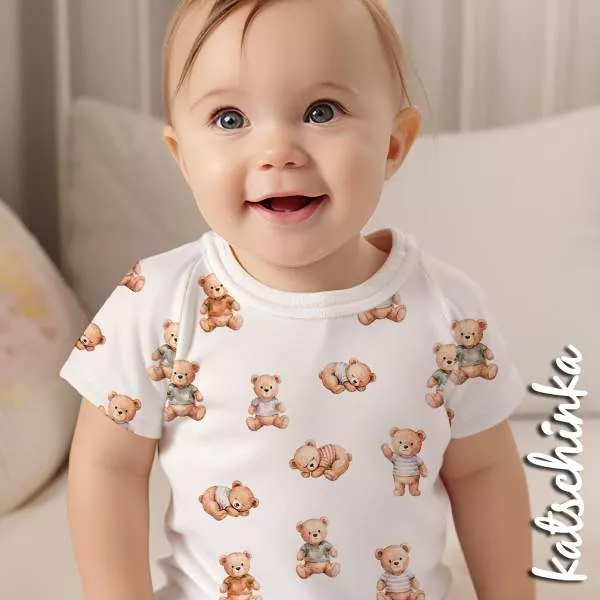 Bären Jersey Stoff in Aquarelloptik – weicher Baumwolljersey Meterware für DIY Nähprojekte