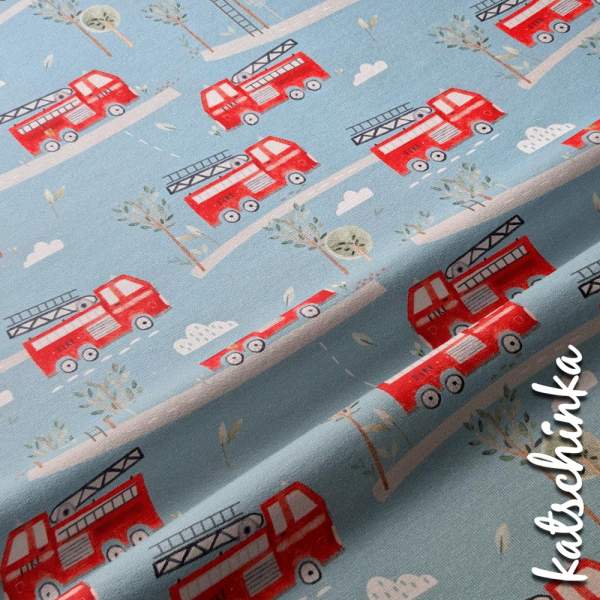 Kinder Jersey Stoff mit Treckermuster– elastischer Baumwollstoff für Baby- und Kinderbekleidung