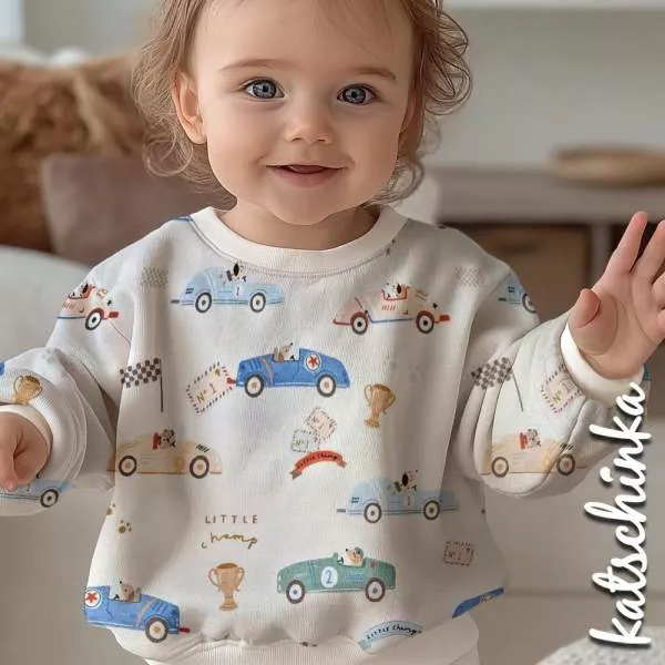 Baumwolljersey Hunderennen 2708 – Kinderstoff mit Bagger & Traktor | Meterware