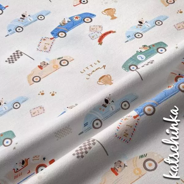 Kinder Jersey Stoff mit Treckermuster– elastischer Baumwollstoff für Baby- und Kinderbekleidung