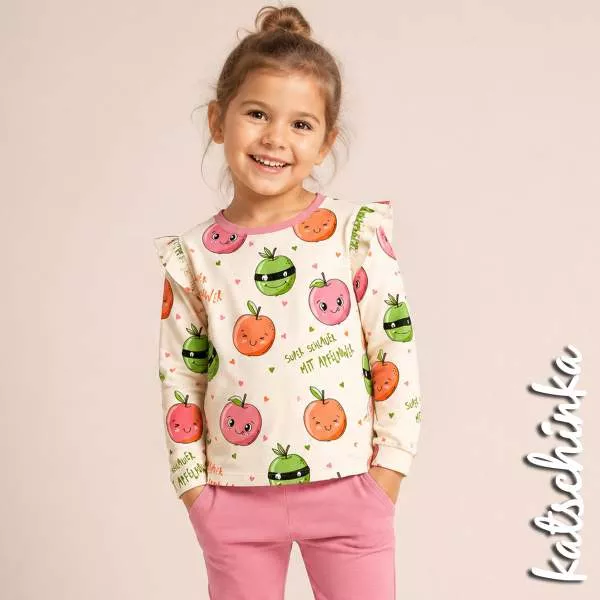 Bio Baumwolljersey Apfelpower 6473– Jersey Meterware Kinderstoff zum Nähen