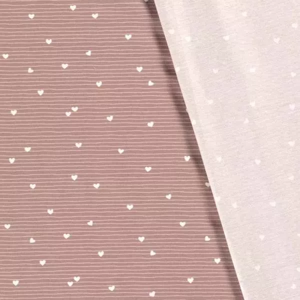 Baumwolljersey Kinderstoff Little Hearts Rosé 1703 – Jersey mit Herzen und Streifen | Meterware