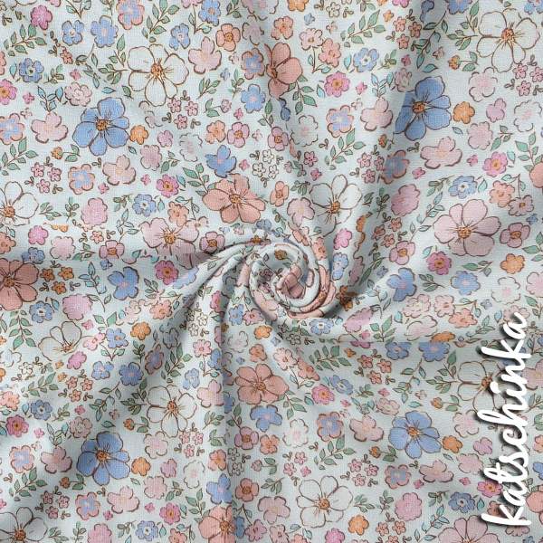 Jersey Baumwollstoff Sommergefühl nude rosa 6462 – Blumenstoff als Meterware