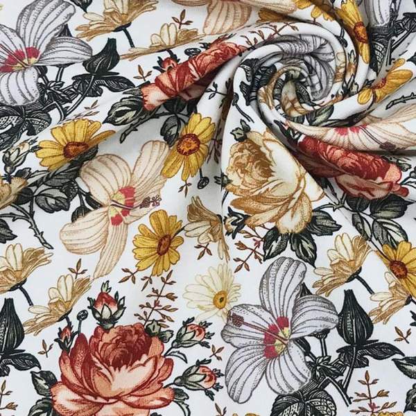 Jersey Stoff Englischer Garten 250 ecru – Blumenstoff als Meterware