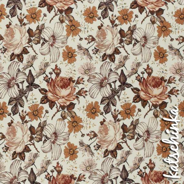 Jersey Stoff Englischer Garten kakao 271 – Blumenstoff als Meterware