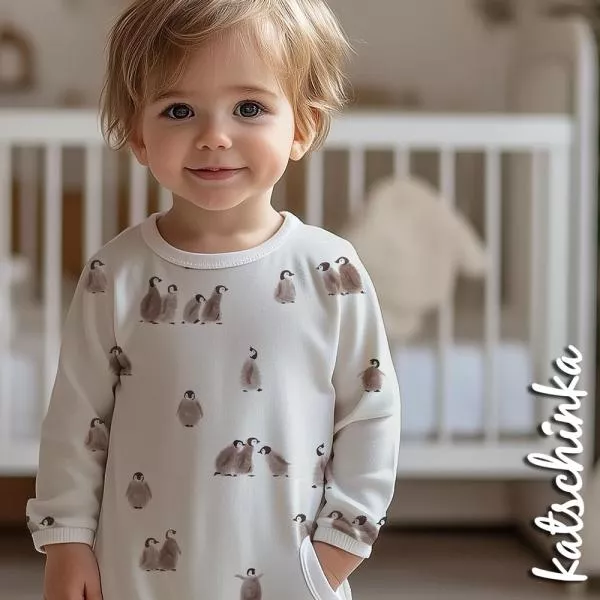 Baumwolljersey „Pinguin Gang“ – Kinderstoff mit Pinguinen | Jersey Meterware für Baby- & Kinderbekleidung