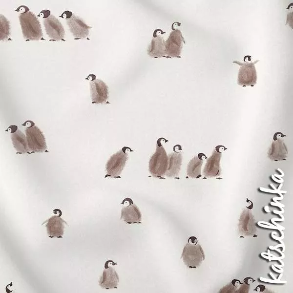 Baumwolljersey Stoff Pinguin Gang mit handgemaltem Pinguin-Motiv für Baby- und Kinderbekleidung