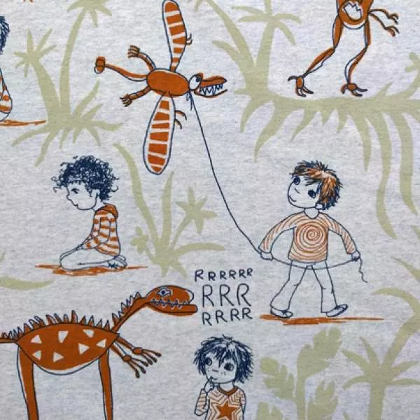 Bio Jersey Stoff „Dinotraum“ – Kinderstoff von Lillestoff | Baumwolljersey für Baby- & Kinderbekleidung
