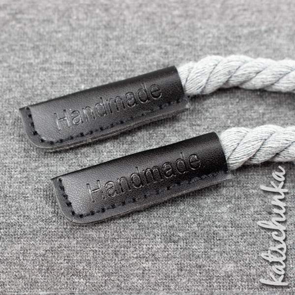Kunstleder Kordelende HANDMADE | schwarz groß 2er | 8-10mm