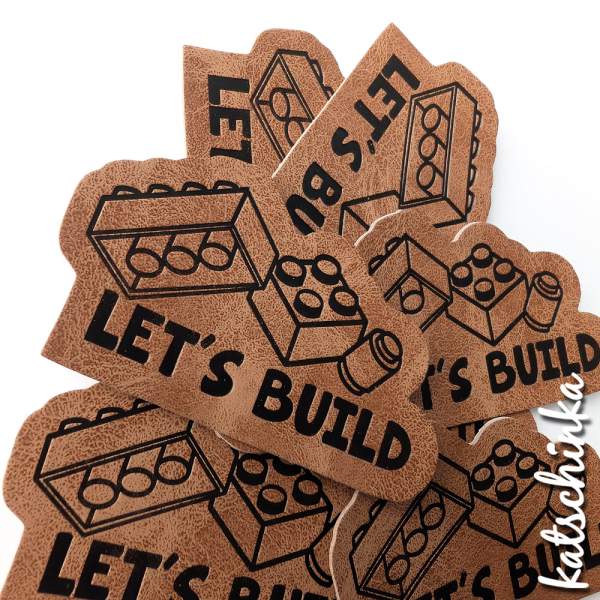 Kunstleder Label aufbügelbar / Aufnäher - Lets build Bausteinchen