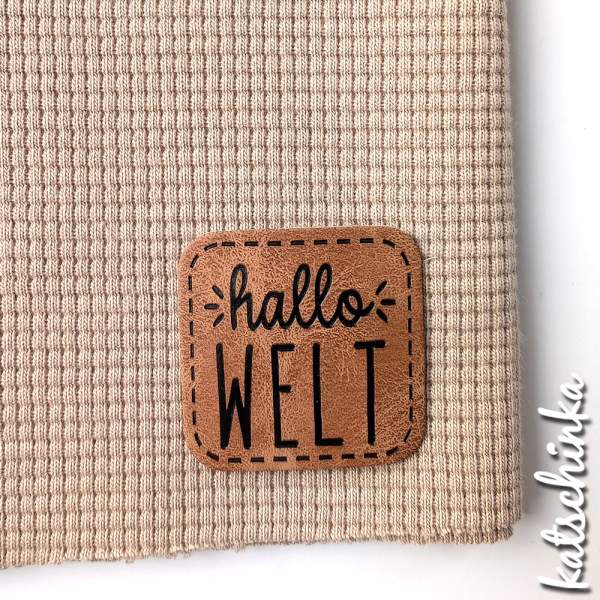 Kunstleder Label aufbügelbar / Aufnäher - Hallo Welt