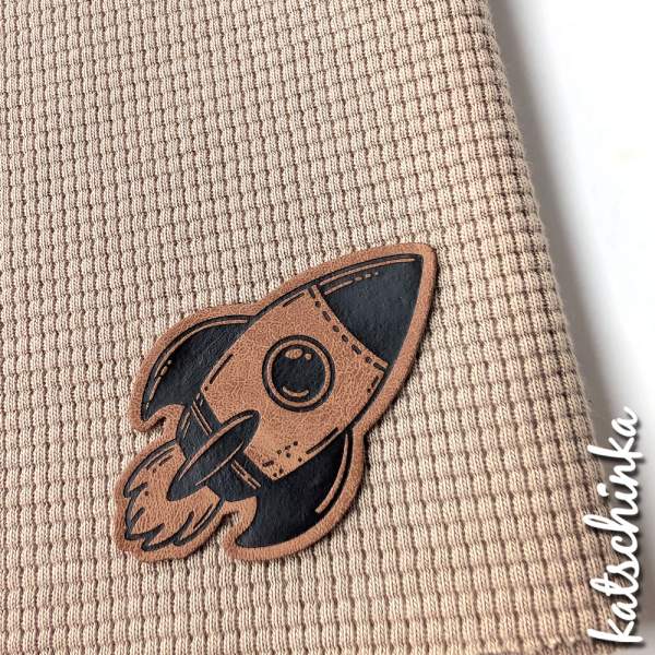 Kunstleder Label aufbügelbar / Aufnäher - kleine Rakete