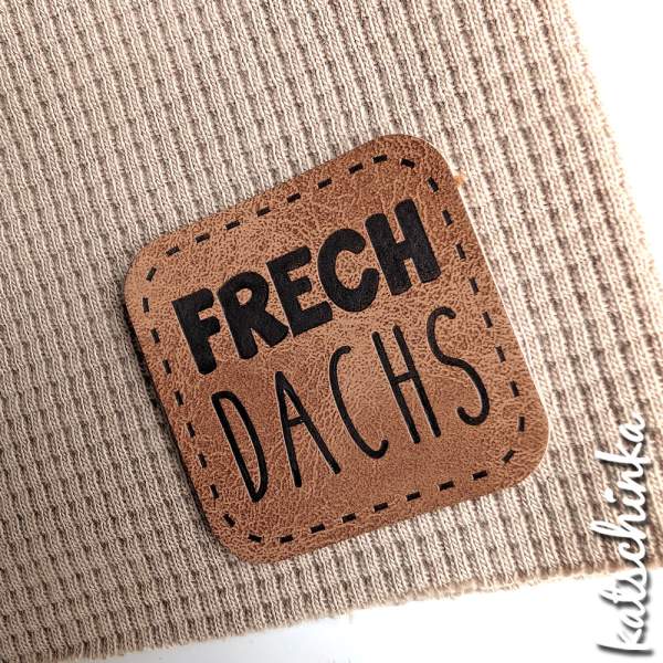 Kunstleder Label aufbügelbar / Aufnäher - FrechDachs (quadratisch)