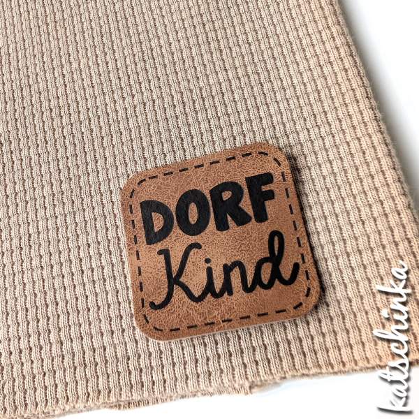 Kunstleder Label aufbügelbar / Aufnäher - DorfKind (quadratisch)