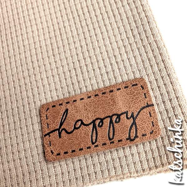 Kunstleder Label aufbügelbar / Aufnäher - Happy