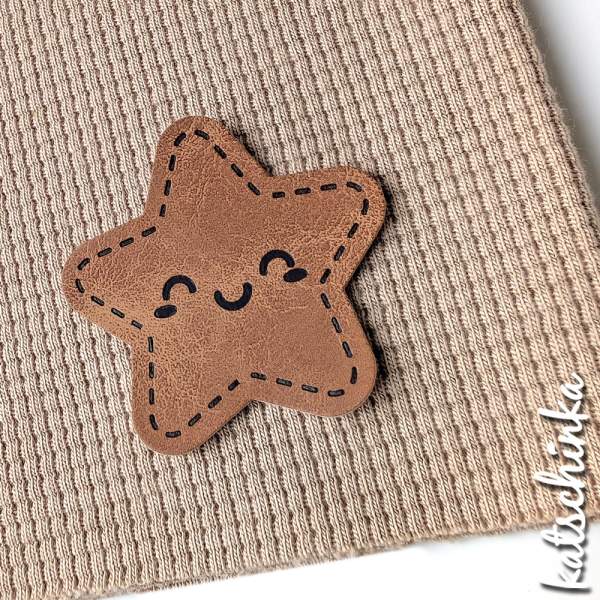 Kunstleder Label aufbügelbar / Aufnäher - kleiner Stern (braun)