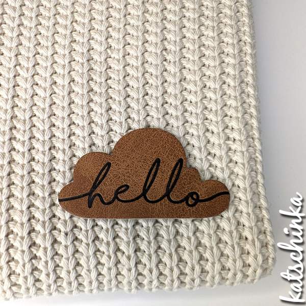 Kunstleder Label aufbügelbar / Aufnäher - Hello Wolke