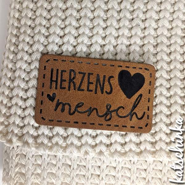 Kunstleder Label aufbügelbar / Aufnäher - Herzens Mensch
