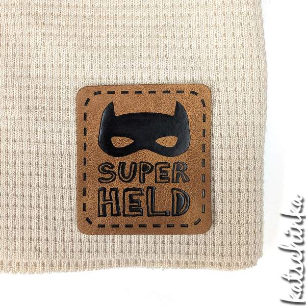 Kunstleder Label aufbügelbar / Aufnäher - Superheld