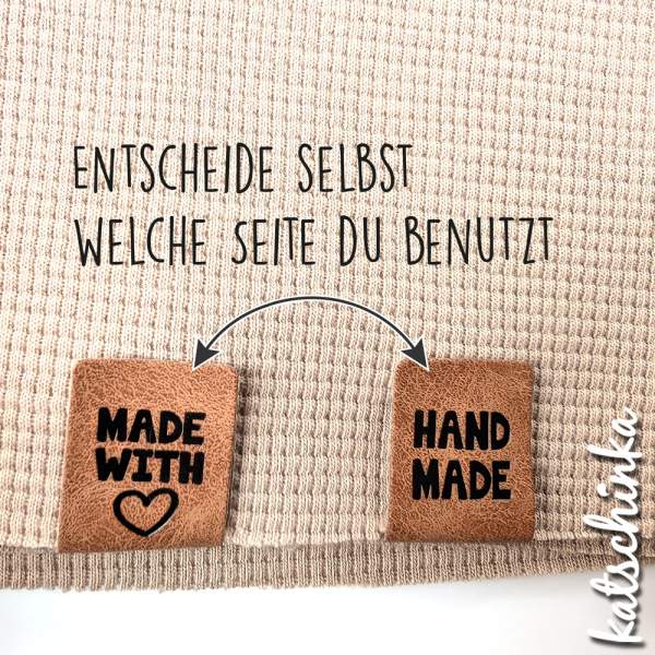 2 in 1 Knick-Falt Kunstleder Label - Handmade + Made with Love