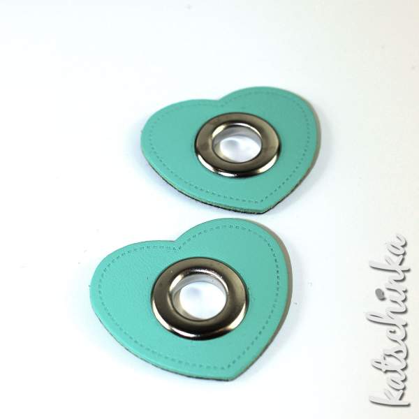 #Ösenpatches, Ösen auf mint Kunstleder | Herz 10 mm | 2er