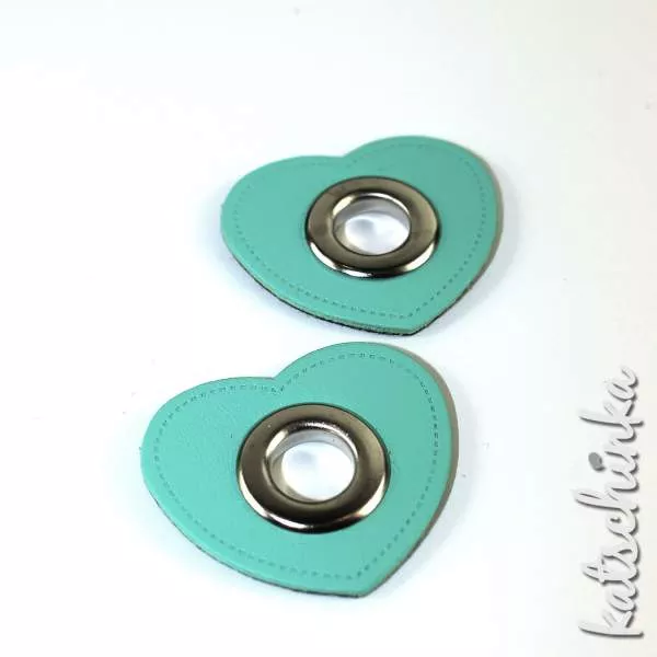 #Ösenpatches, Ösen auf mint Kunstleder | Herz 10 mm | 2er
