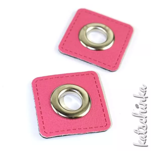 #Ösenpatches, Ösen auf pink Kunstleder | Quadrat 10 mm | 2er