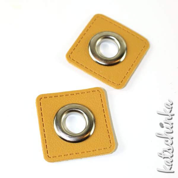 #Ösenpatches, Ösen auf senf Kunstleder | Quadrat 10 mm | 2er