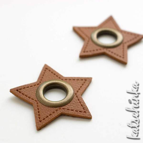 #Ösenpatches, Ösen auf braunem Kunstleder | Stern bronze 11 mm | 2er