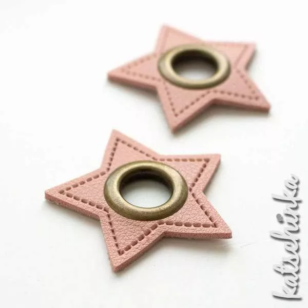 #Ösenpatches, Ösen auf rosa Kunstleder | Stern bronze 11 mm | 2er