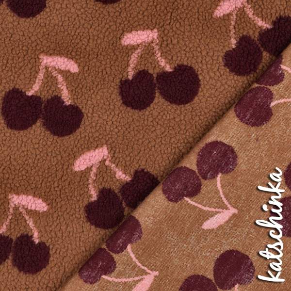 Teddyplüsch Kirschen braun 01953.008 | Teddystoff | Teddy Plüschstoff