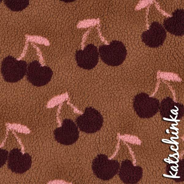 Teddyplüsch Kirschen braun 01953.008 | Teddystoff | Teddy Plüschstoff