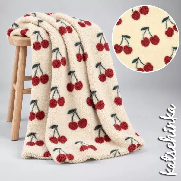 Teddyplüsch Kirschen ecru 01953.001 | Teddystoff | Teddy Plüschstoff