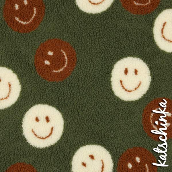 Teddyplüsch Smileys olive 05674.005 | Teddystoff | Teddy Plüschstoff