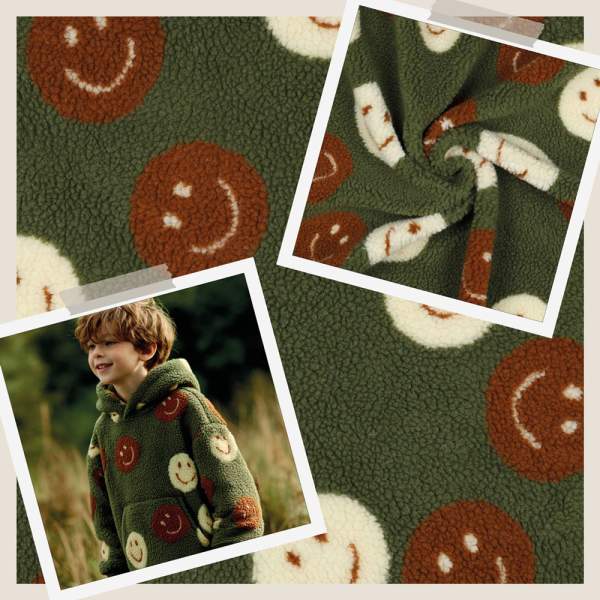 Teddyplüsch Smileys olive 05674.005 | Teddystoff | Teddy Plüschstoff
