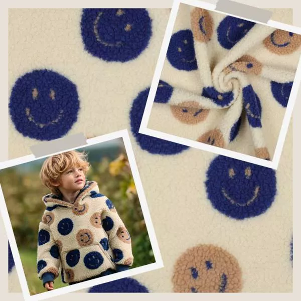 Teddyplüsch Smileys ecru-blau 05674.003 | Teddystoff | Teddy Plüschstoff